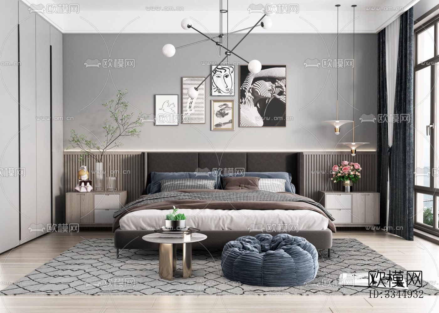 现代卧室效果图下载（渲染图1）