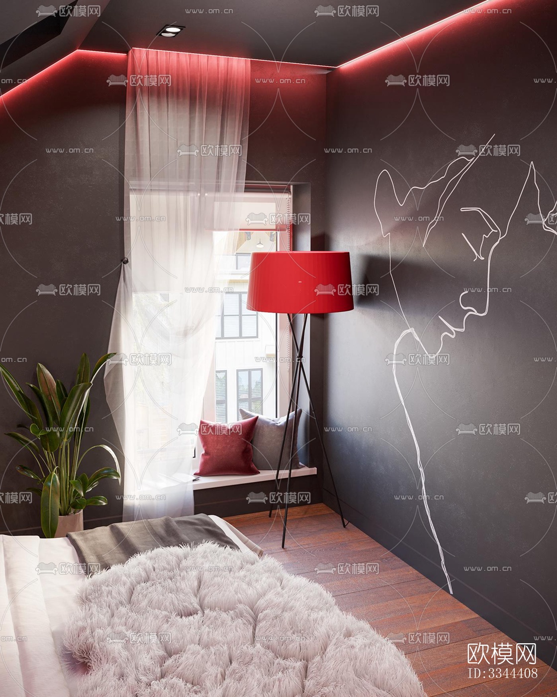 现代卧室效果图下载（渲染图3）