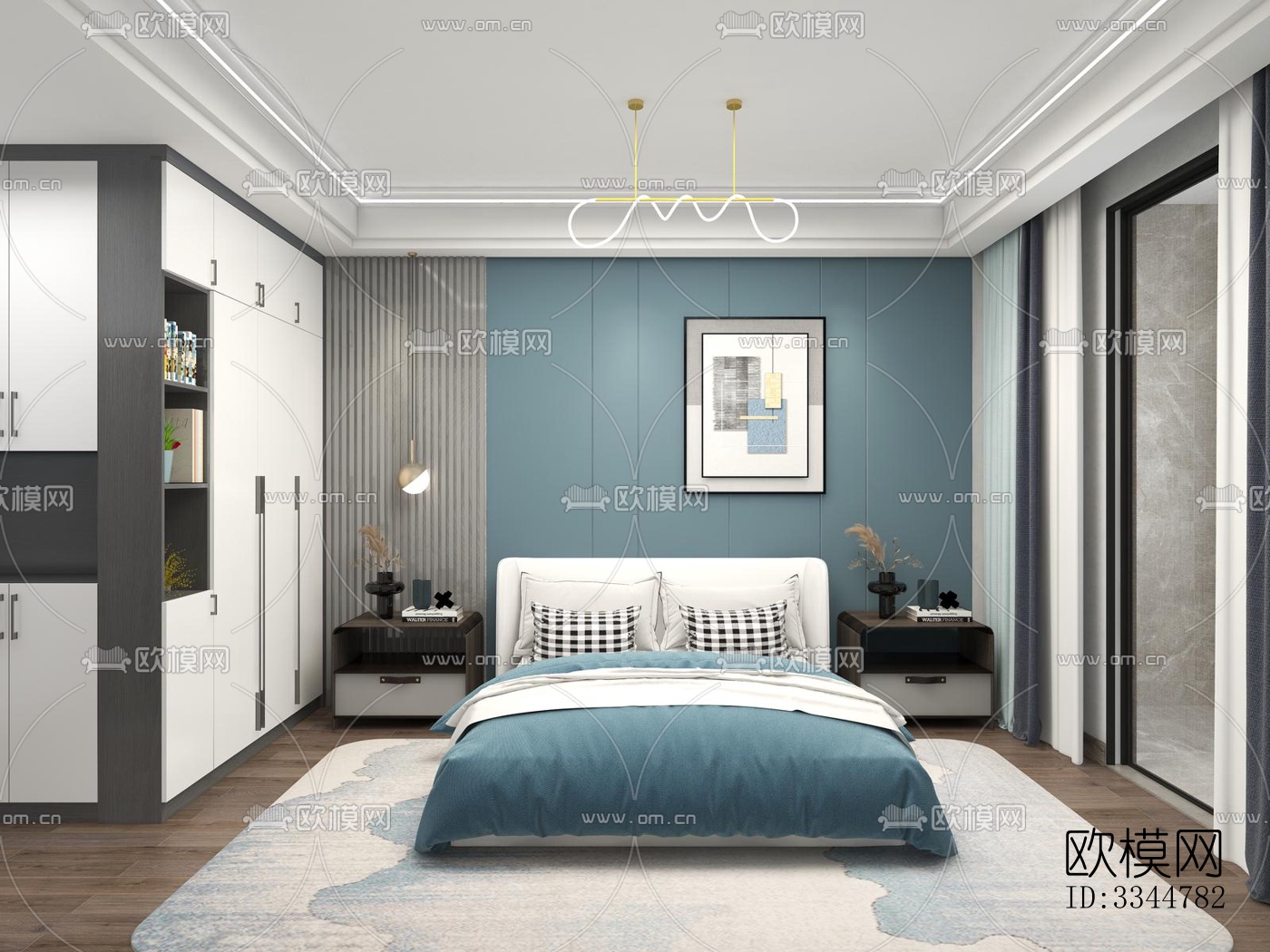 现代卧室效果图下载（渲染图4）