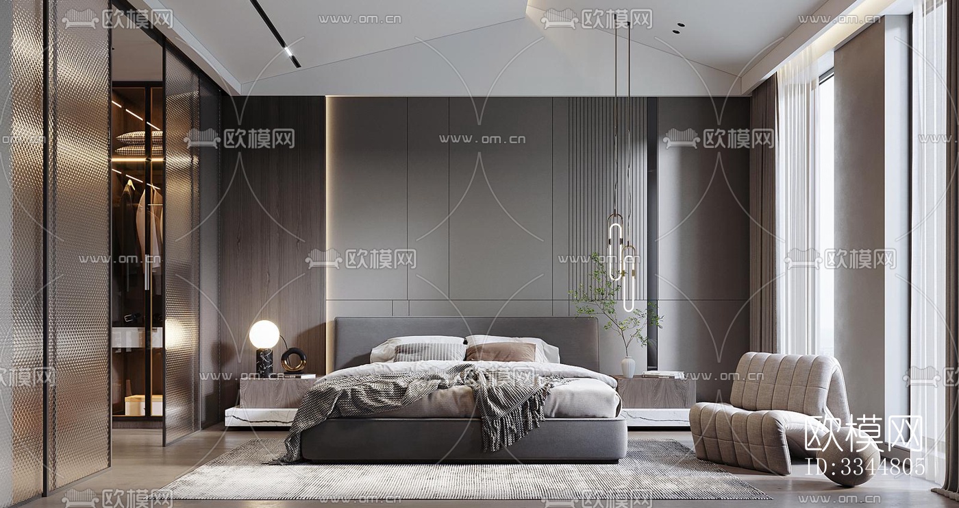 现代卧室效果图下载（渲染图8）
