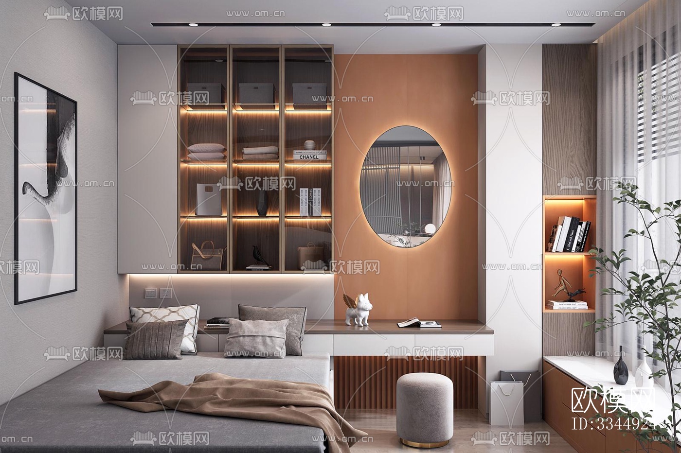 现代卧室效果图下载（渲染图1）