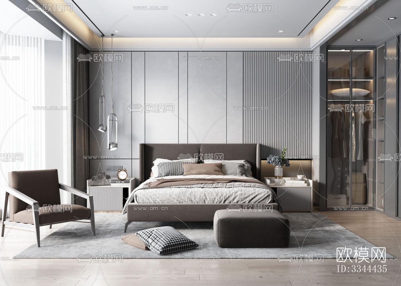 现代卧室效果图下载（渲染图3）