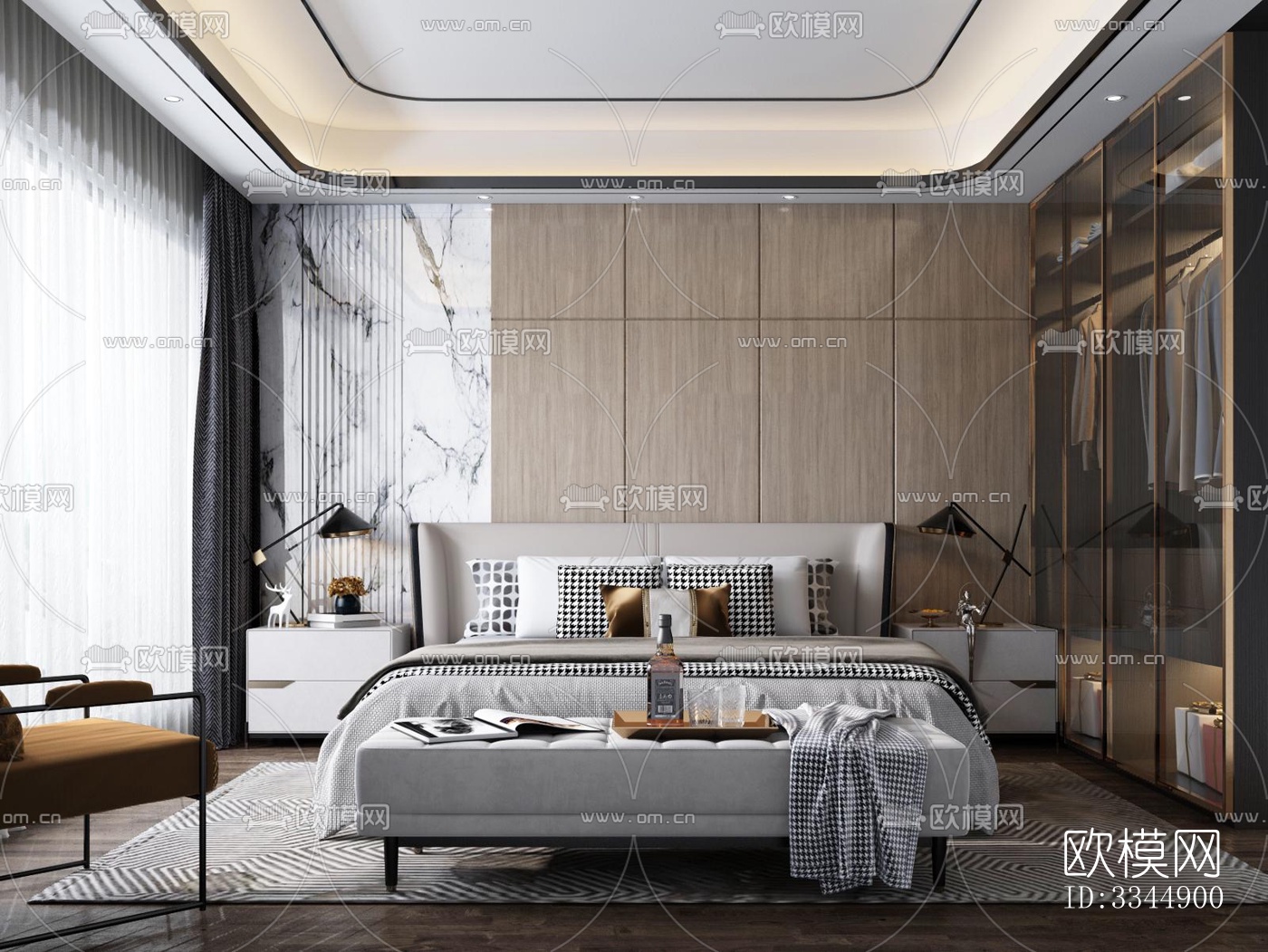 现代卧室效果图下载（渲染图10）