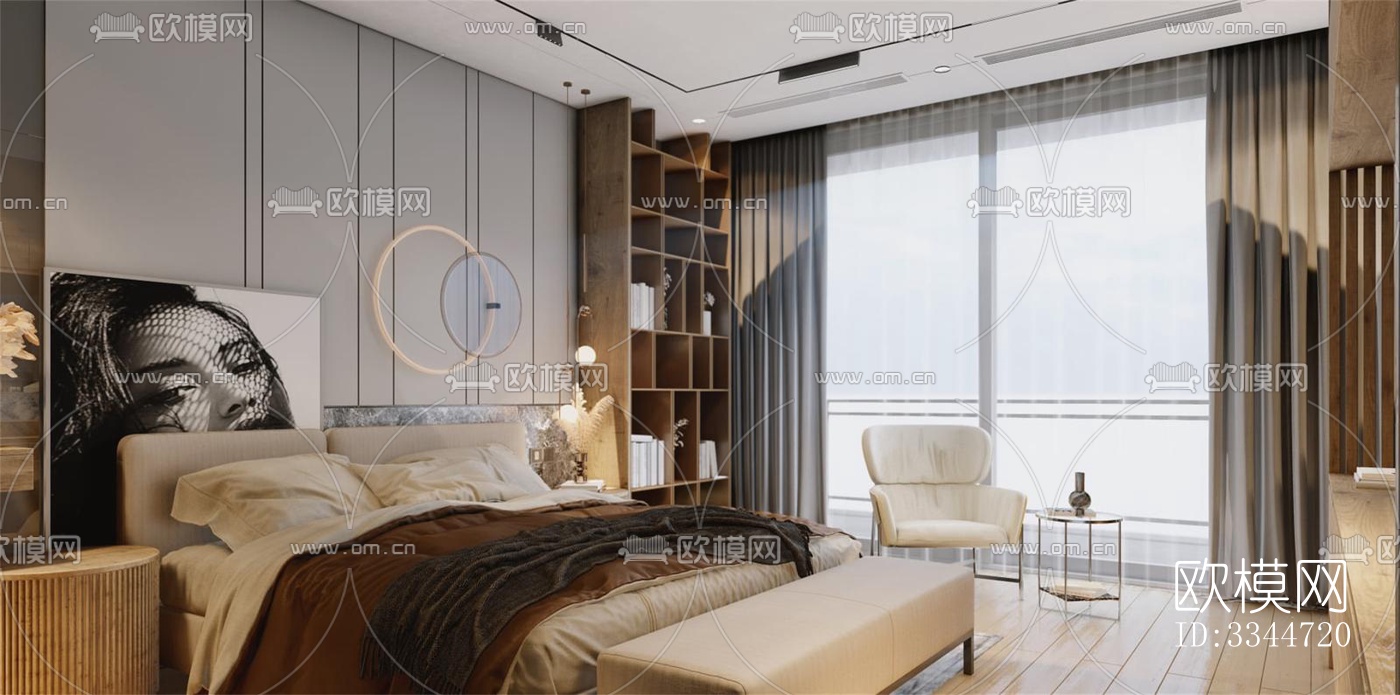 现代卧室效果图下载（渲染图3）