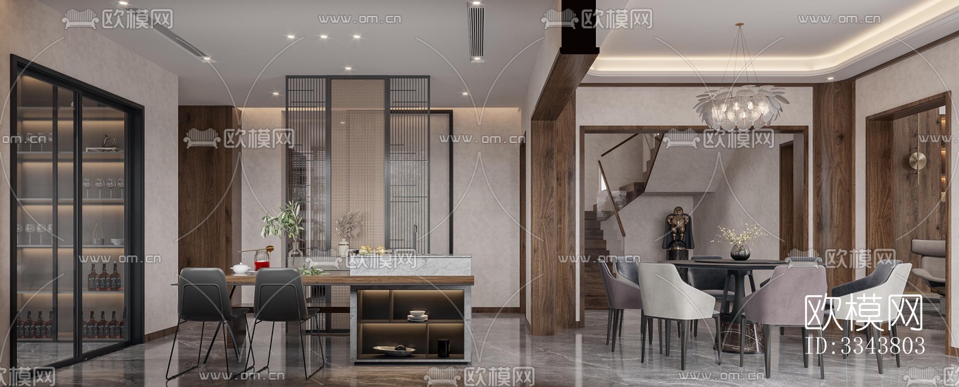 新中式别墅效果图下载（渲染图9）