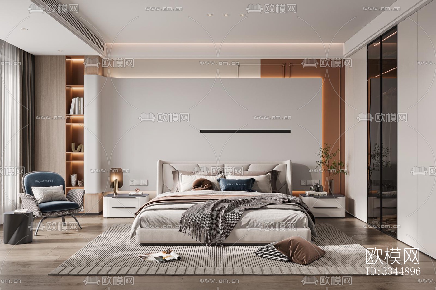 现代卧室效果图下载（渲染图1）