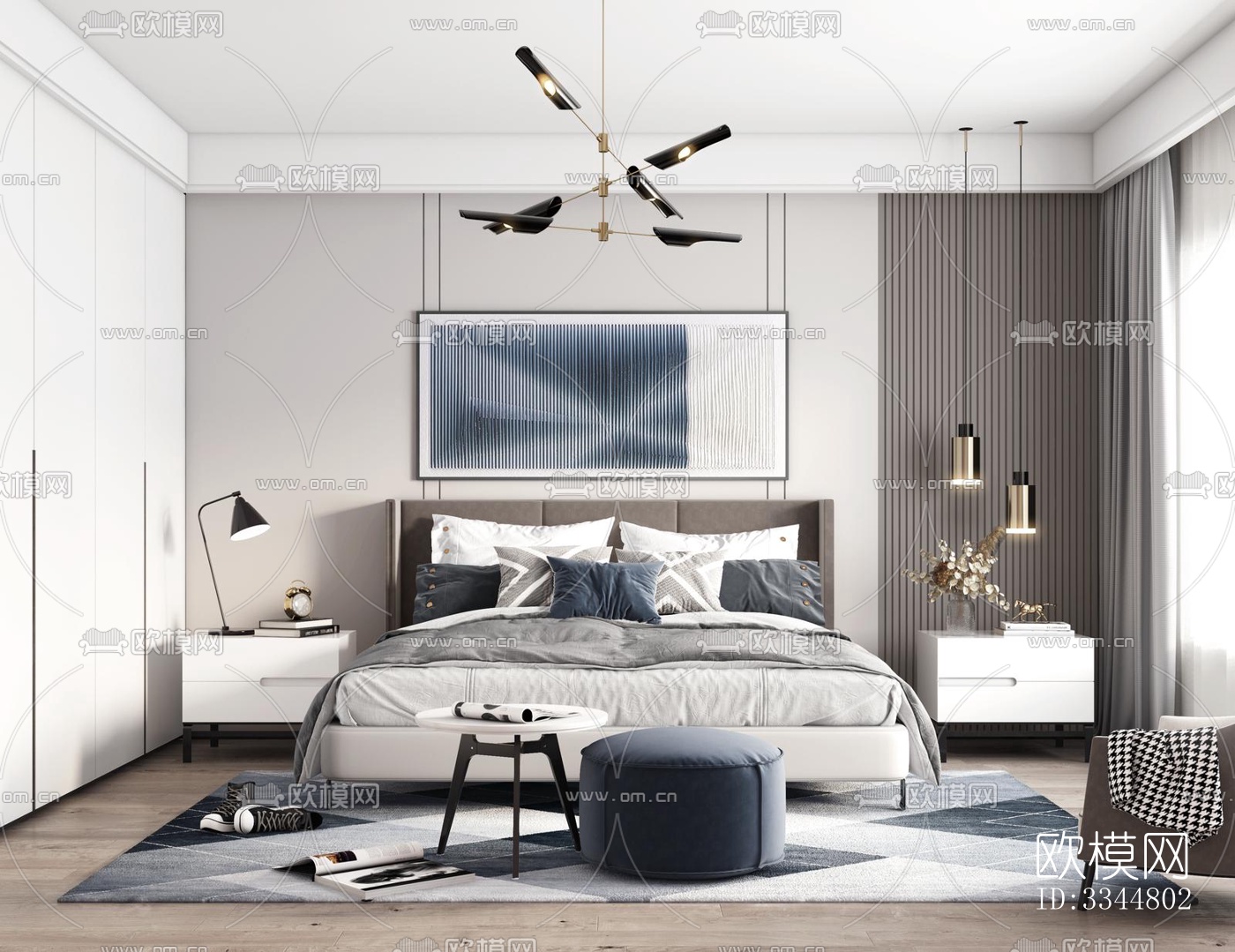 现代卧室效果图下载（渲染图9）