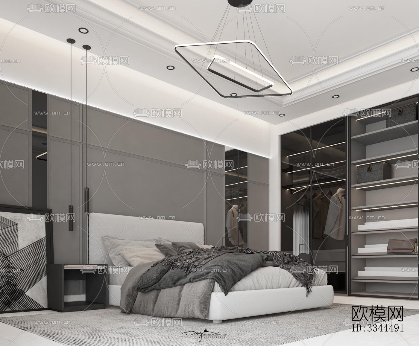 现代卧室效果图下载（渲染图1）