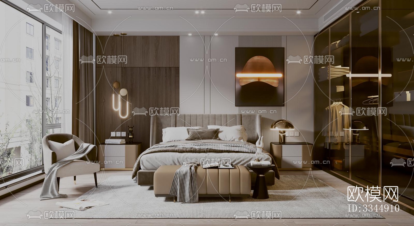 现代卧室效果图下载（渲染图14）