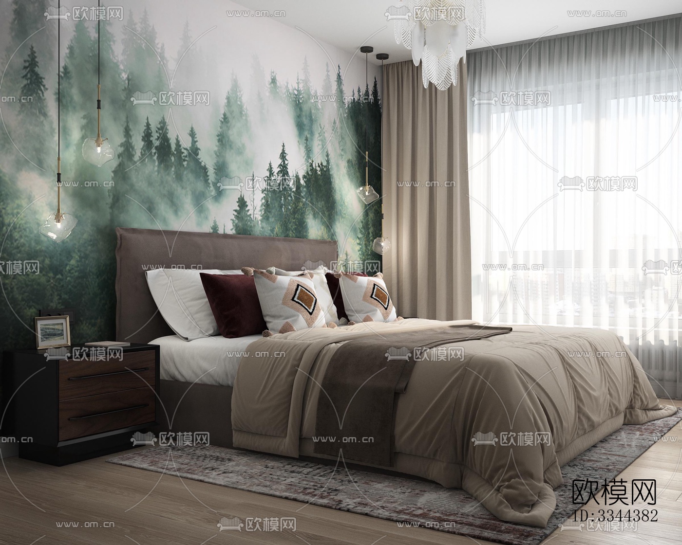 现代卧室效果图下载（渲染图1）