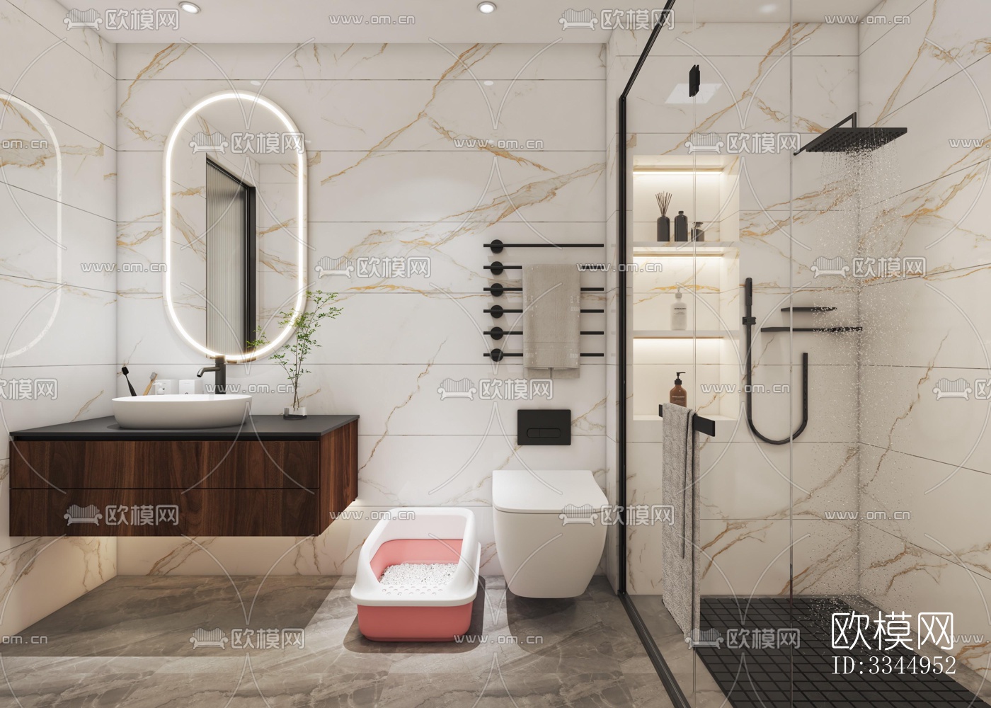 现代卫生间效果图下载（渲染图1）