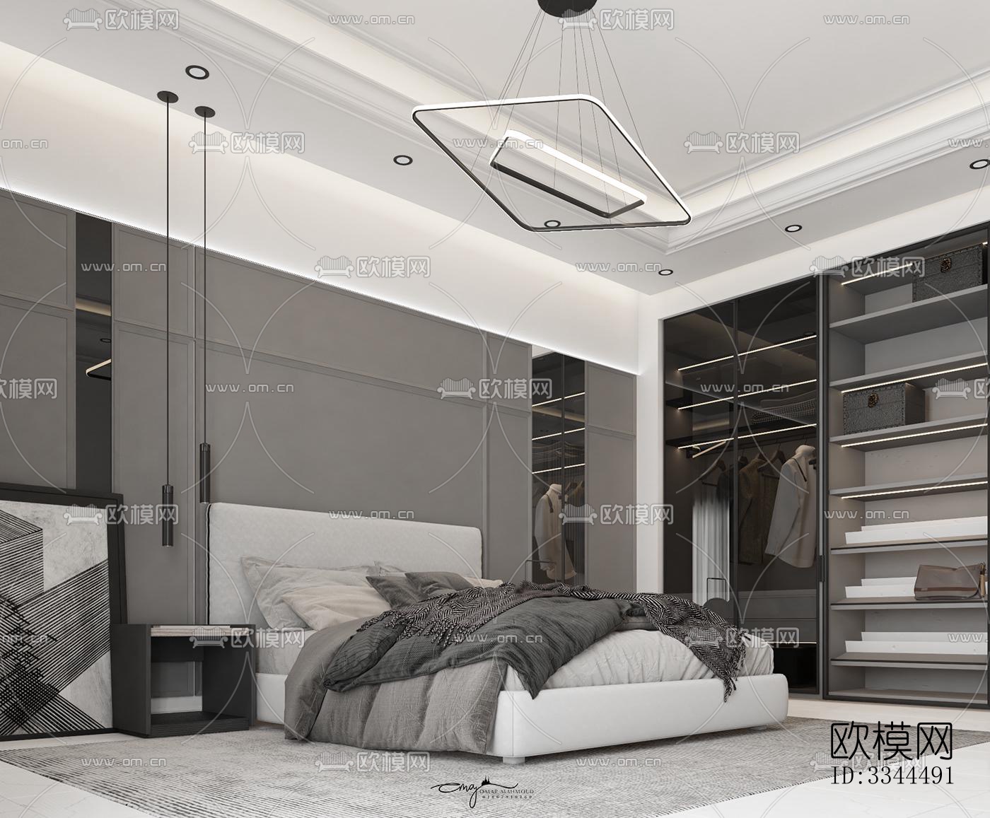 现代卧室效果图下载（渲染图4）