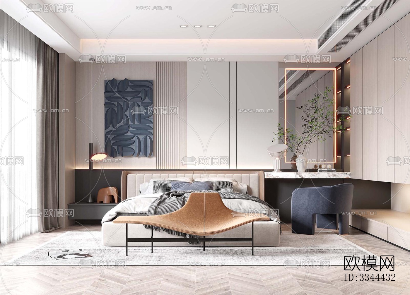 现代卧室效果图下载（渲染图2）