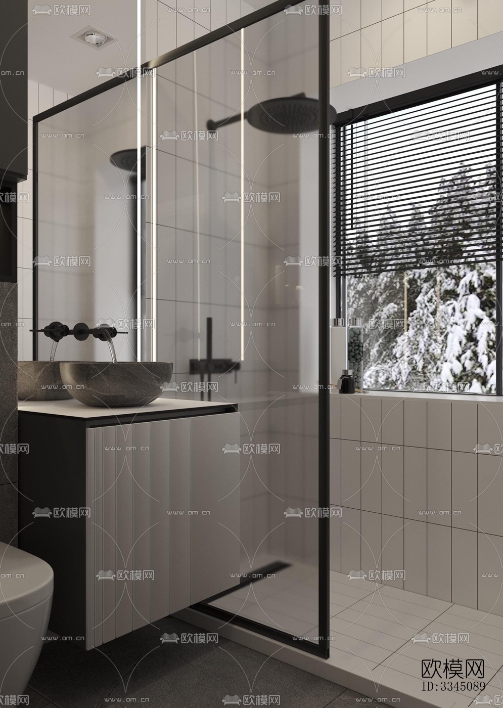 现代卫生间效果图下载（渲染图1）