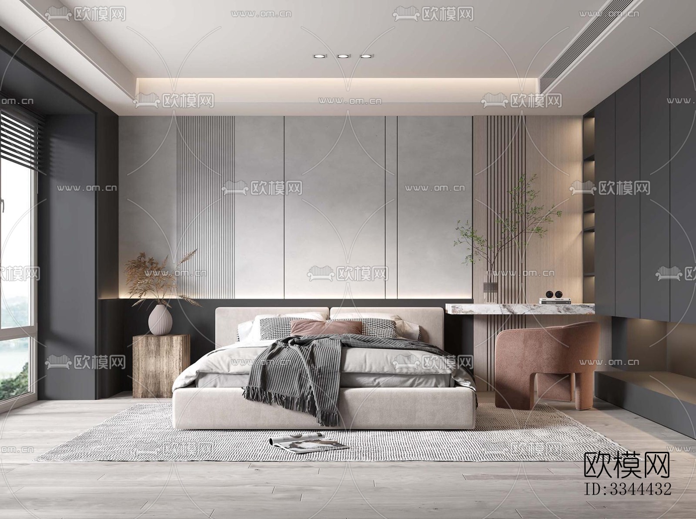 现代卧室效果图下载（渲染图1）