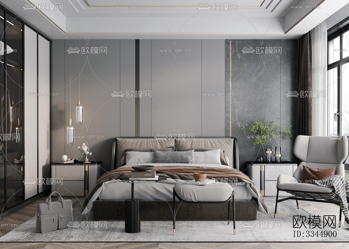 现代卧室效果图下载（渲染图5）