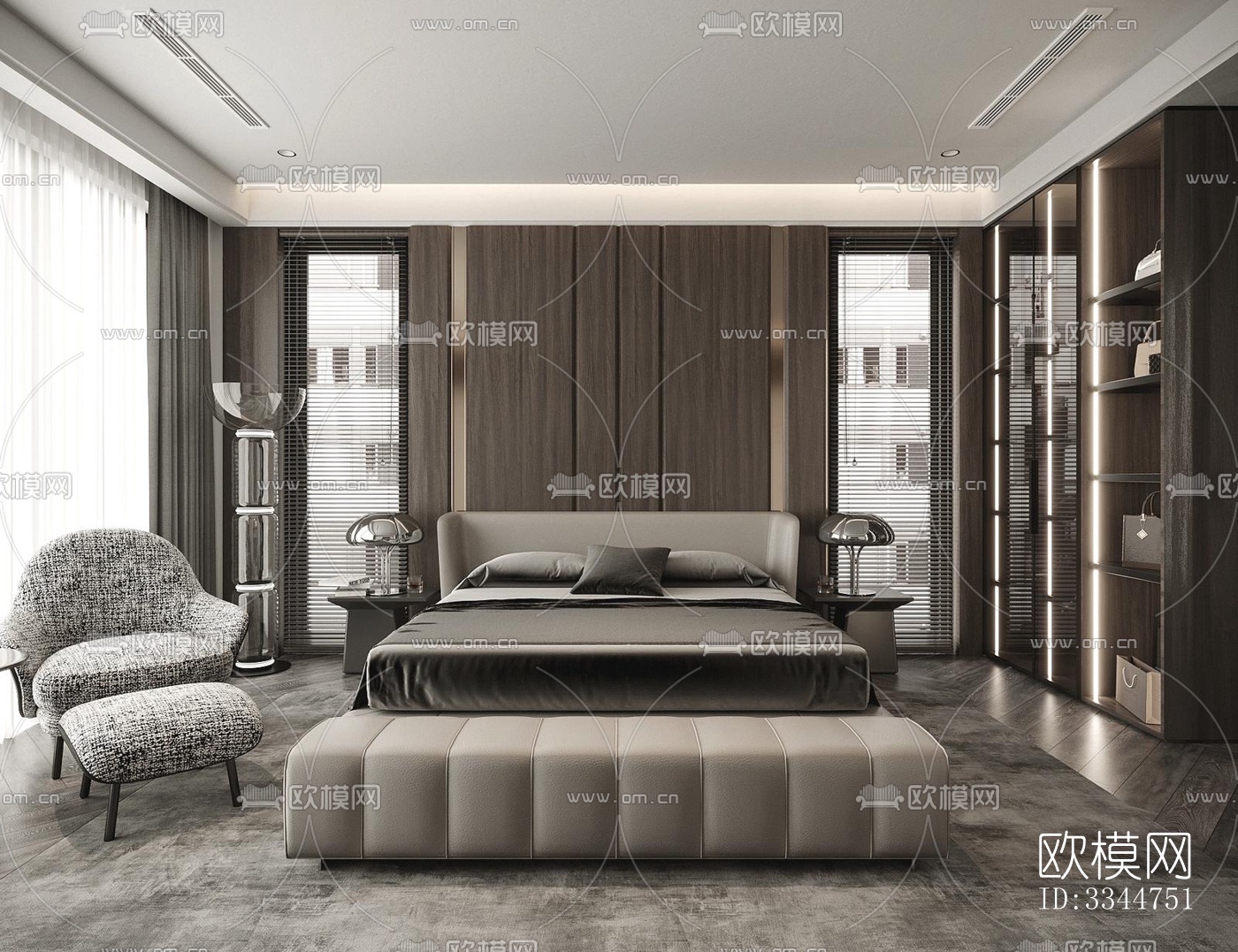 现代卧室效果图下载（渲染图1）
