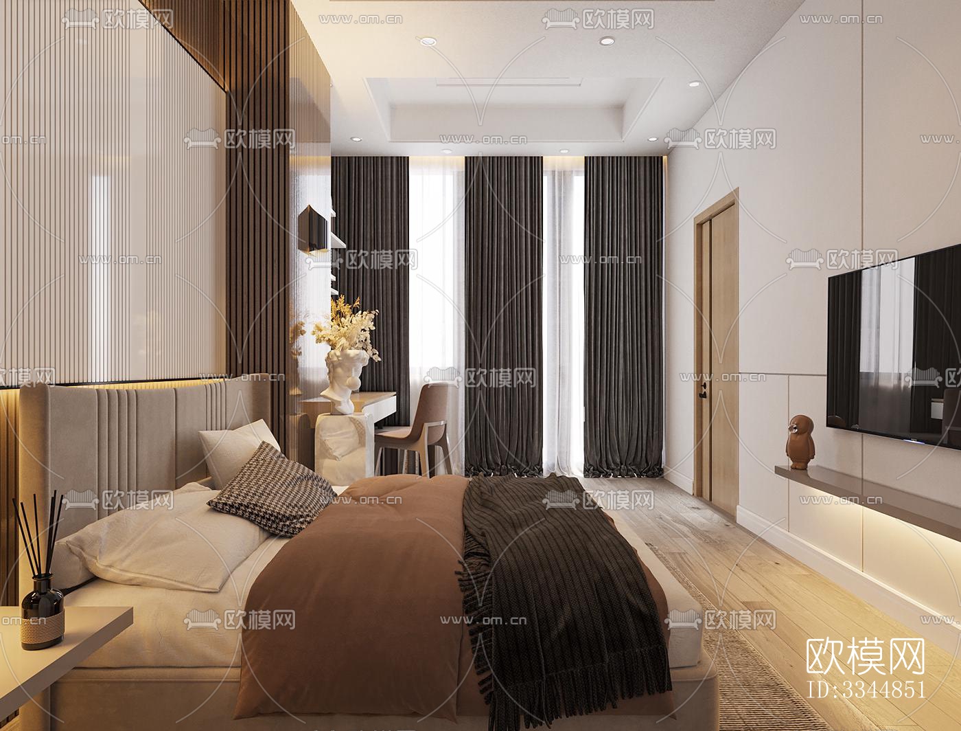 现代卧室效果图下载（渲染图4）