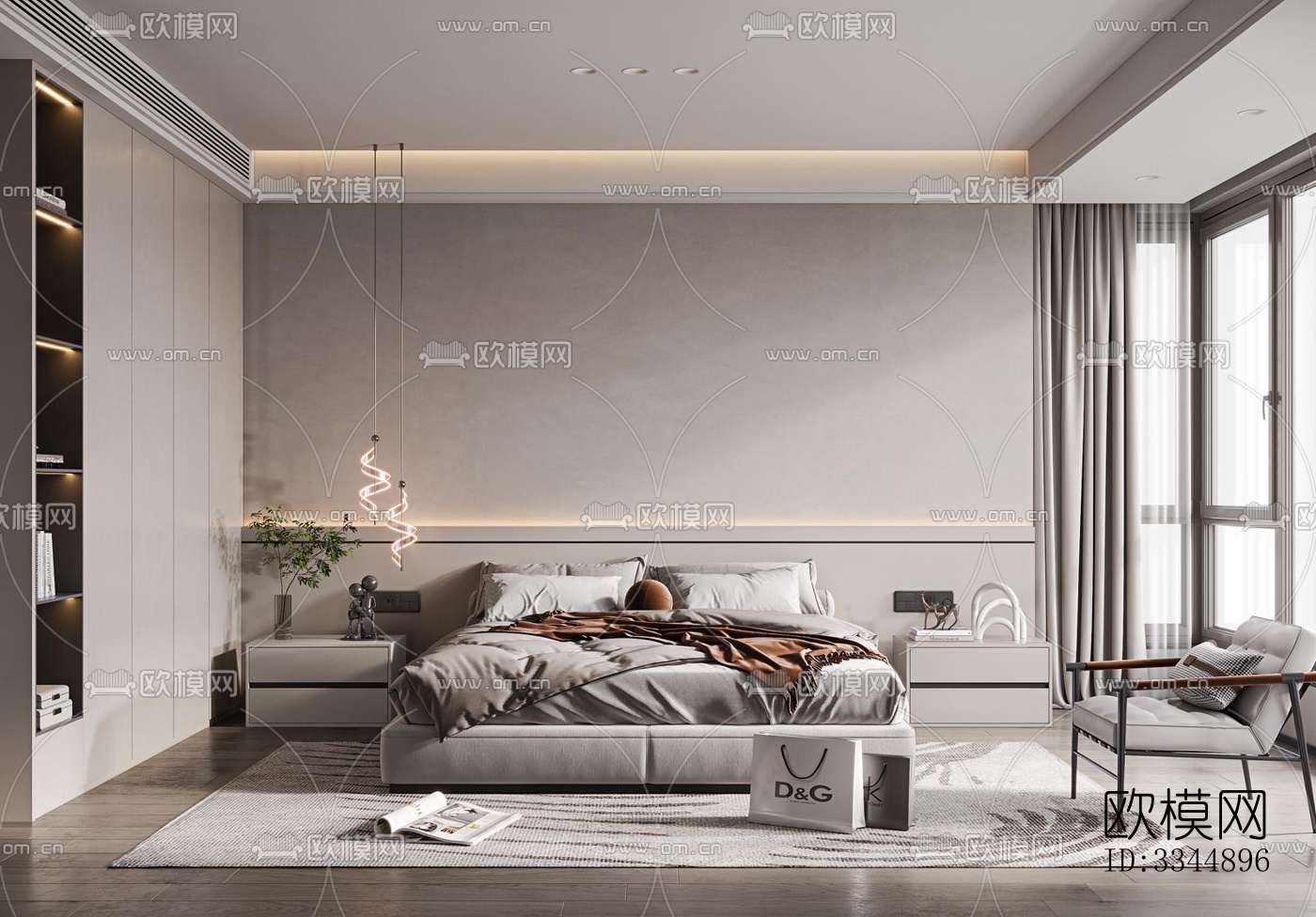 现代卧室效果图下载（渲染图5）