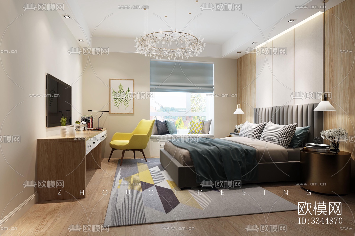 现代卧室效果图下载（渲染图3）