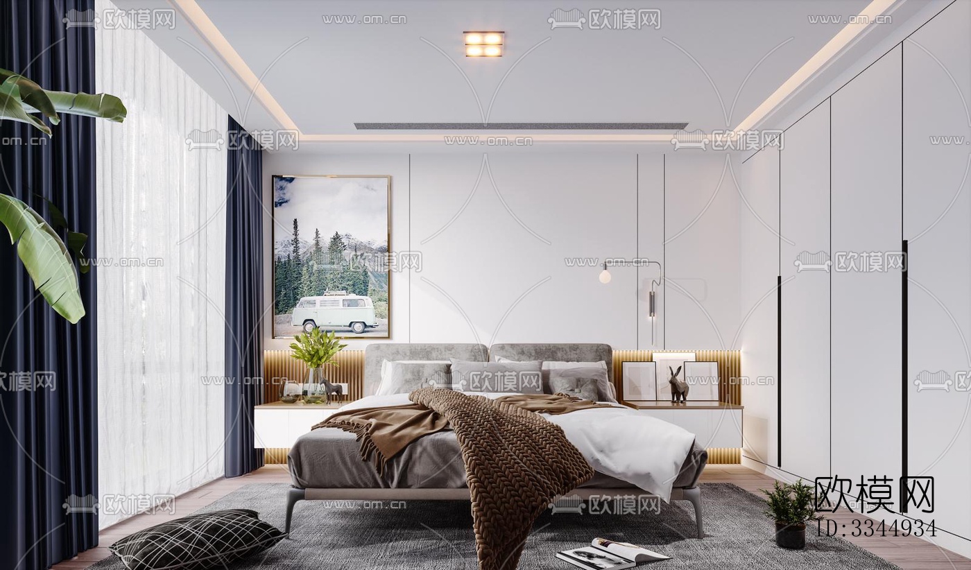 现代卧室效果图下载（渲染图3）
