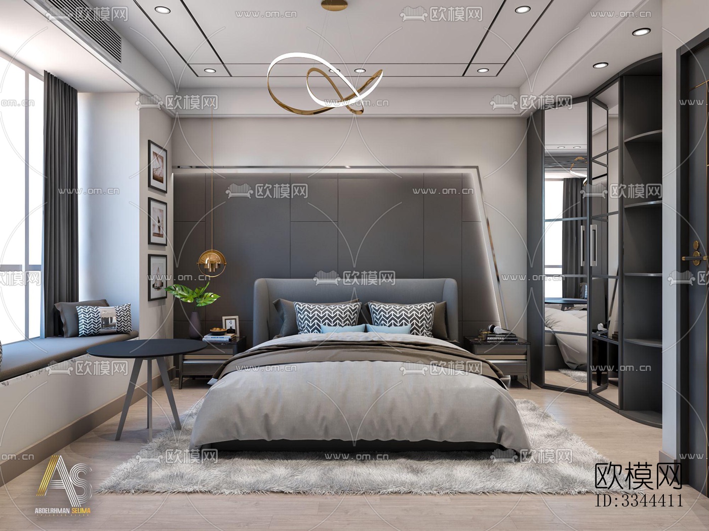 现代卧室效果图下载（渲染图1）