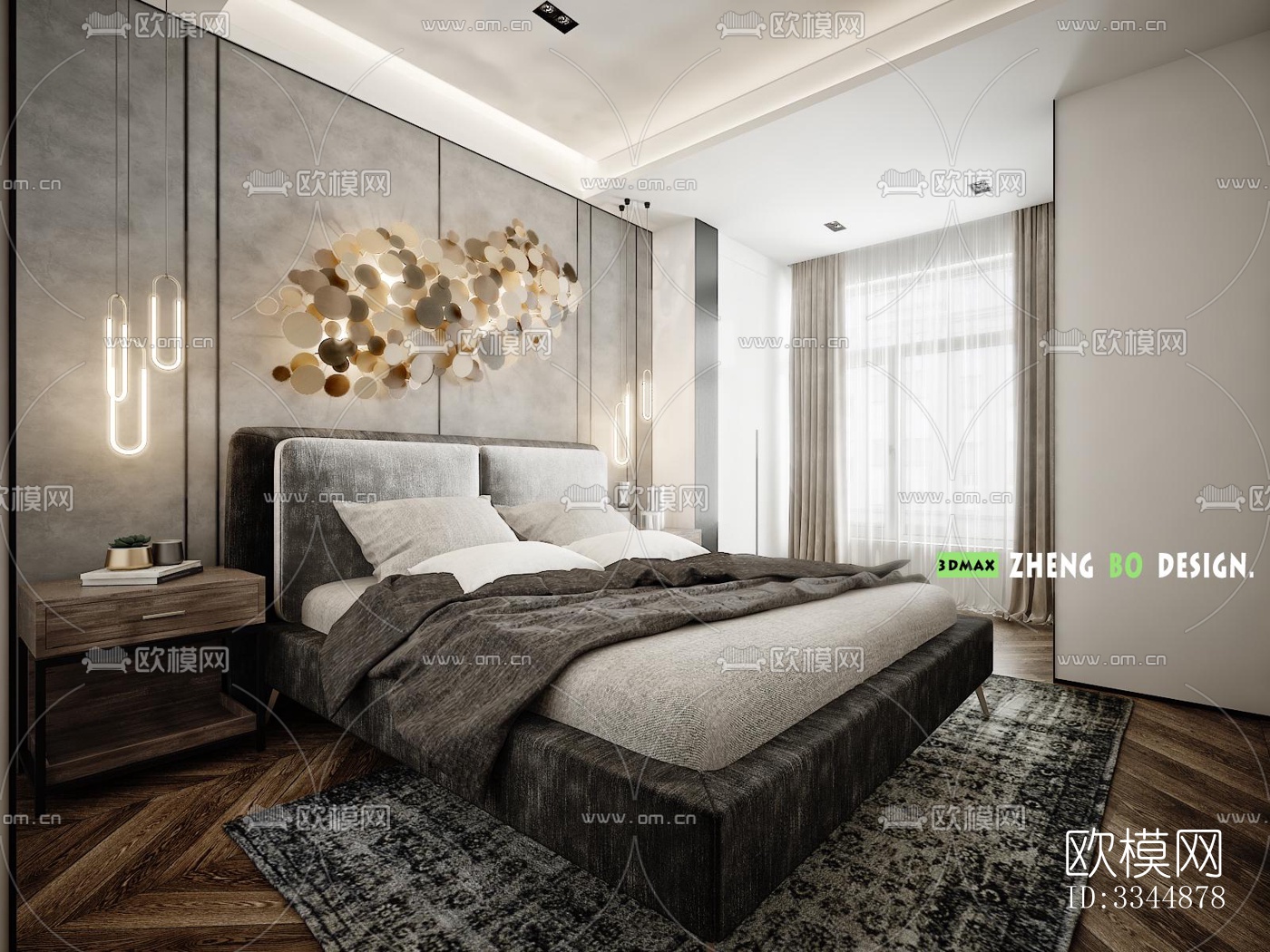 现代卧室效果图下载（渲染图3）