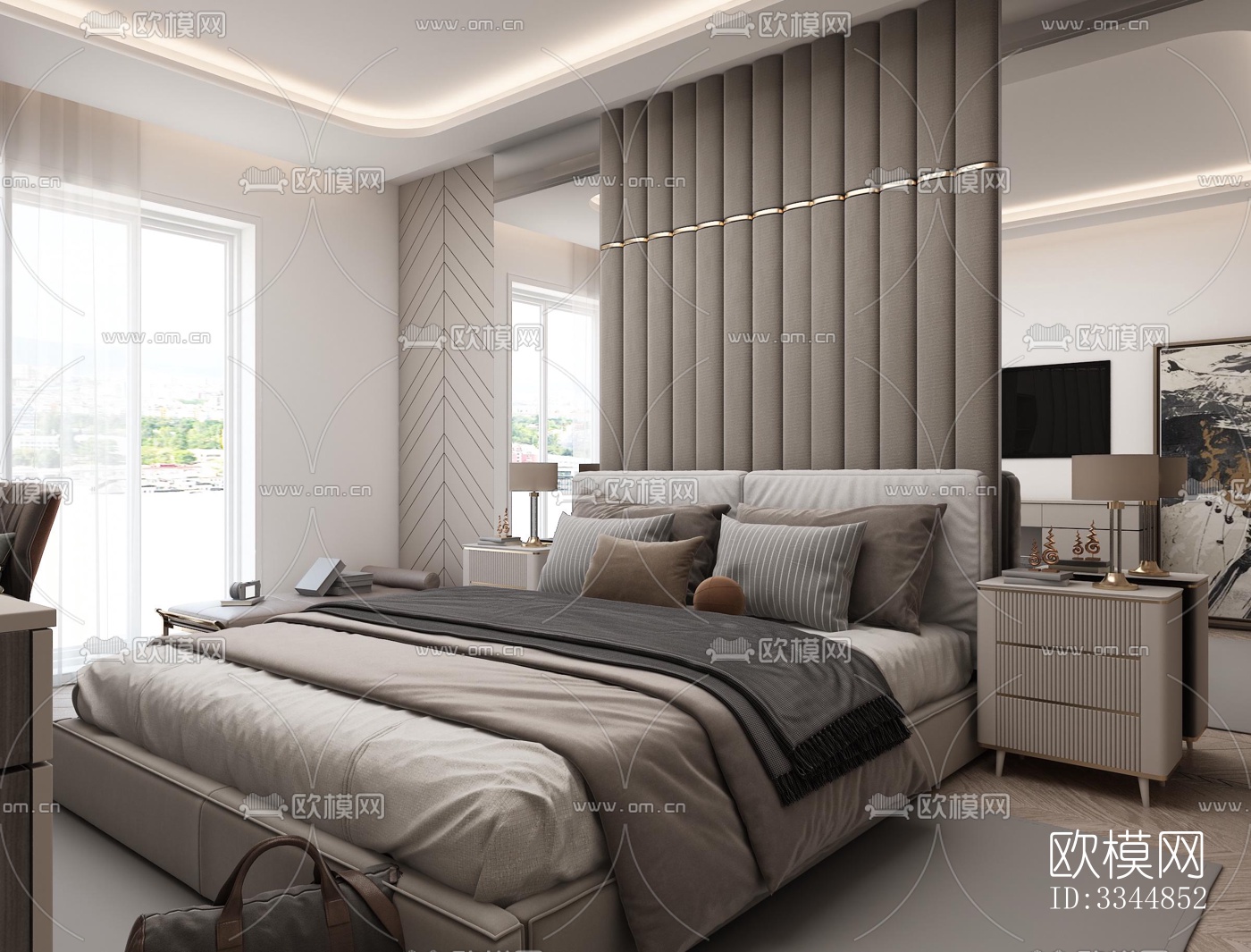 现代卧室效果图下载（渲染图1）