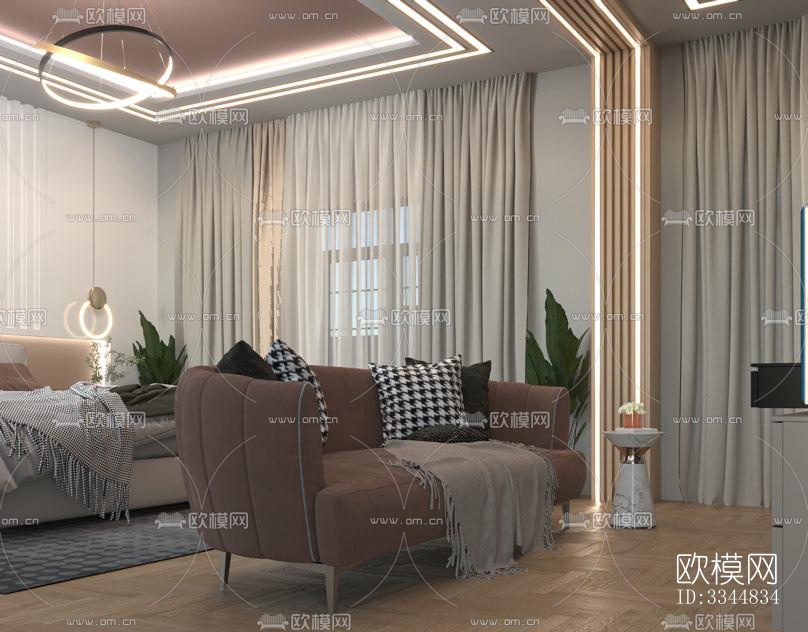 现代卧室效果图下载（渲染图1）