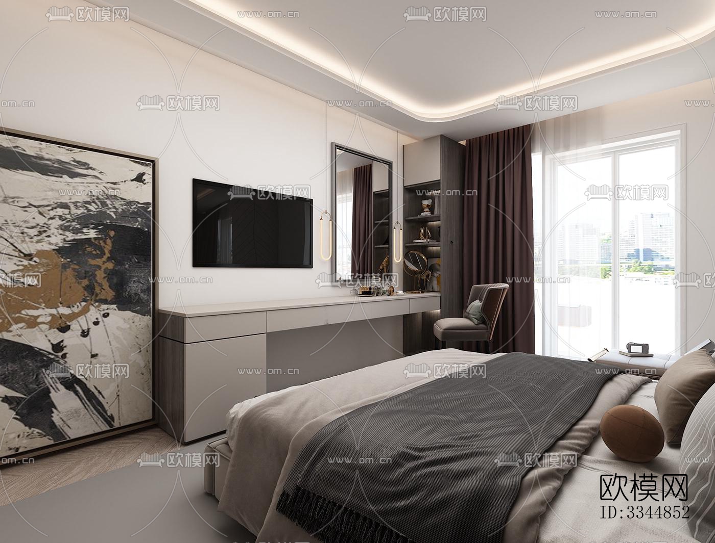 现代卧室效果图下载（渲染图4）