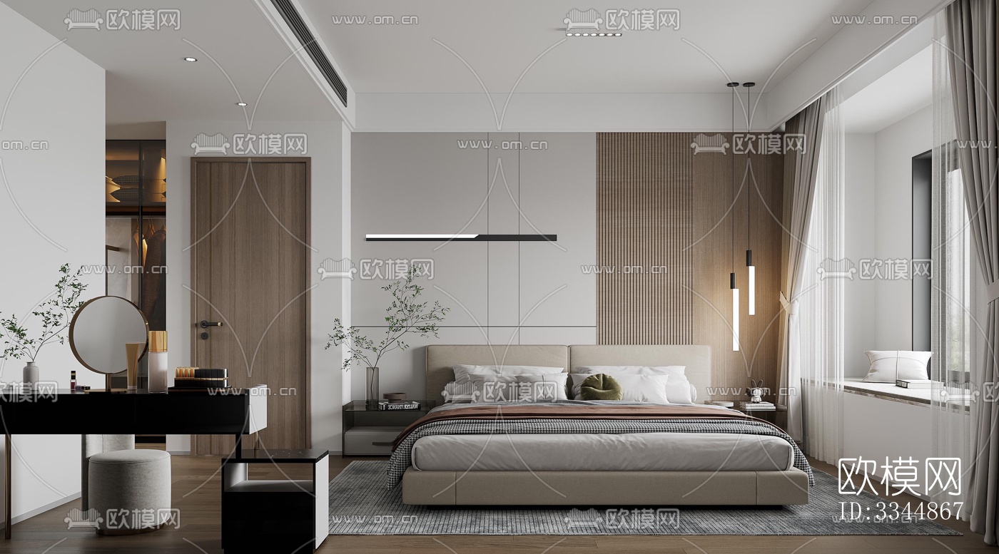 现代卧室效果图下载（渲染图1）