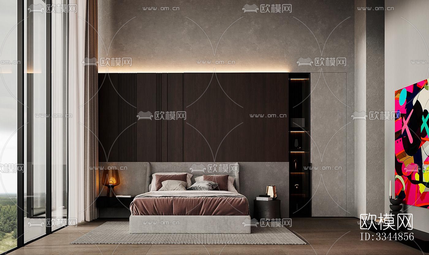 现代卧室效果图下载（渲染图2）