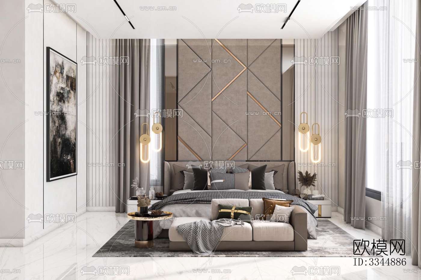 现代卧室效果图下载（渲染图1）
