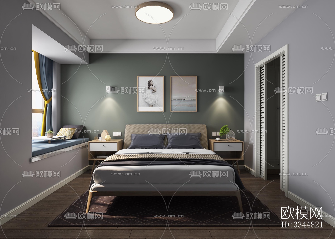 现代卧室效果图下载（渲染图3）