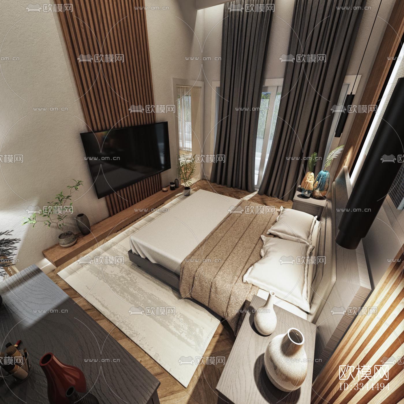 现代卧室效果图下载（渲染图4）