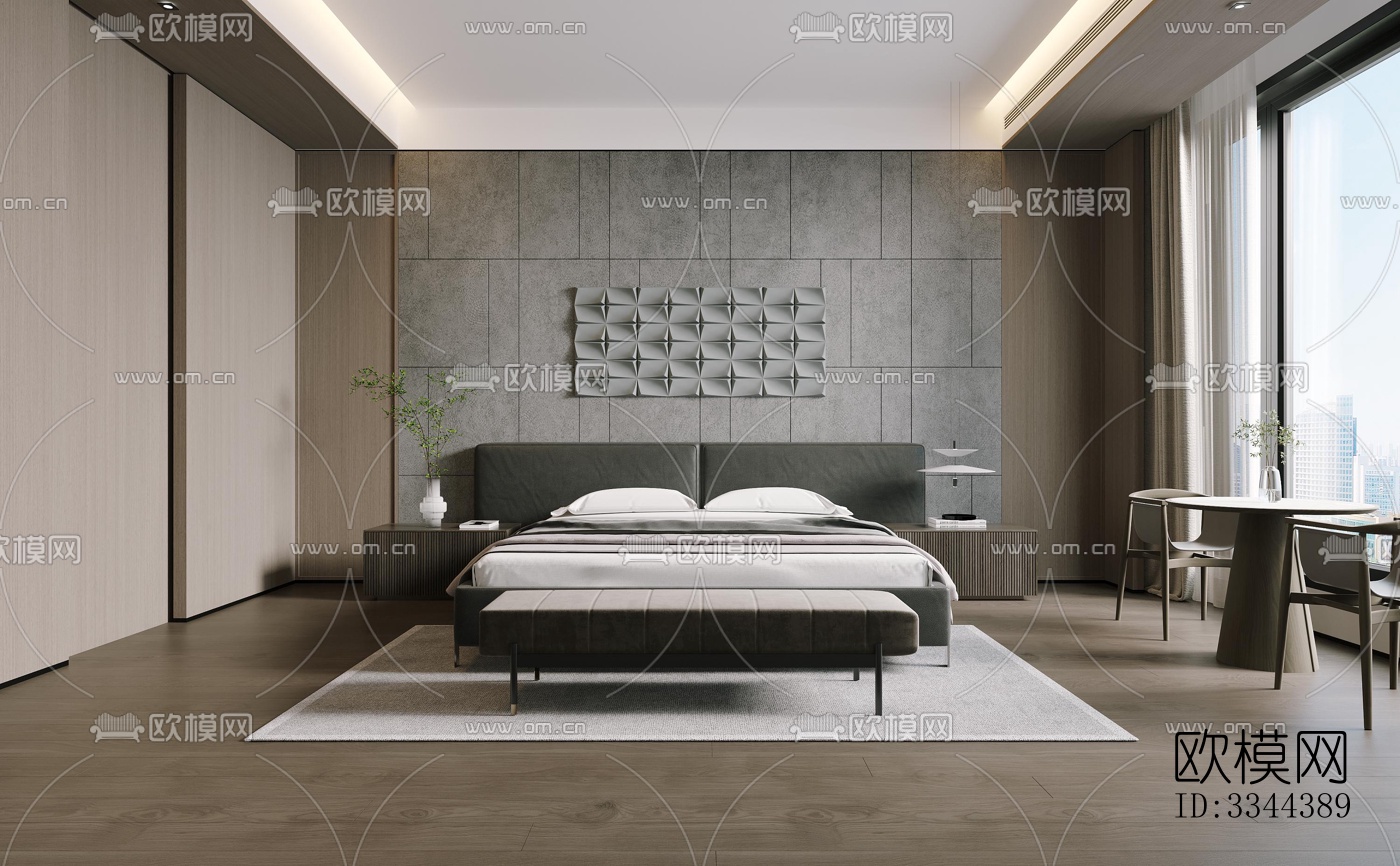 现代卧室效果图下载（渲染图1）