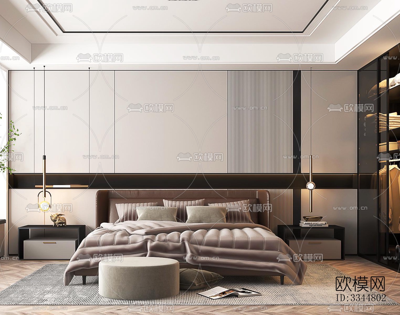 现代卧室效果图下载（渲染图1）