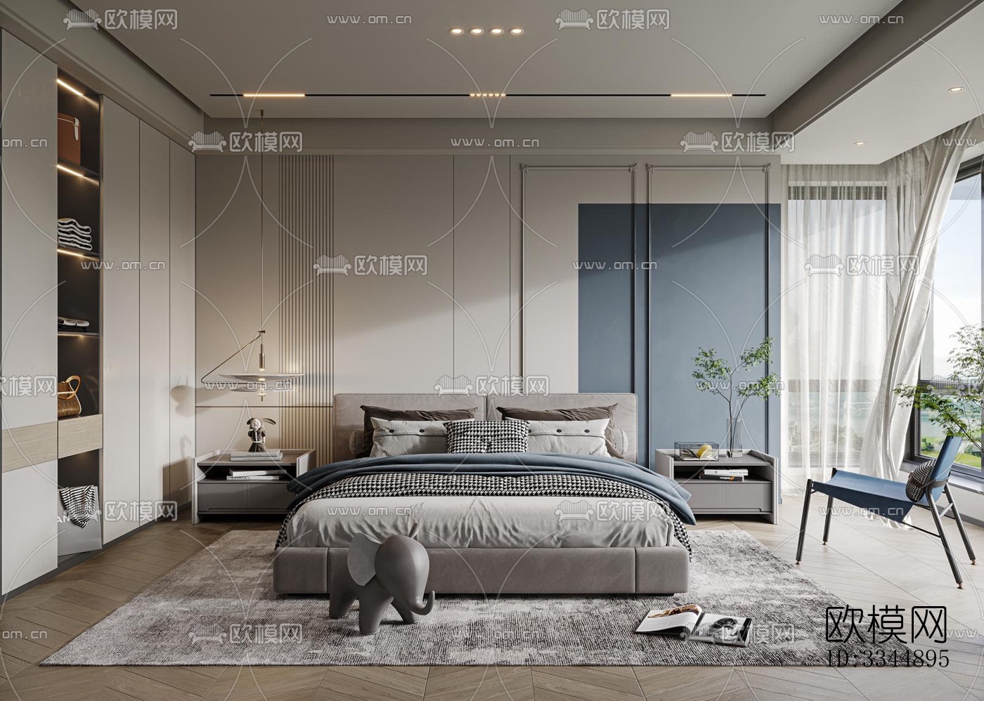 现代卧室效果图下载（渲染图11）
