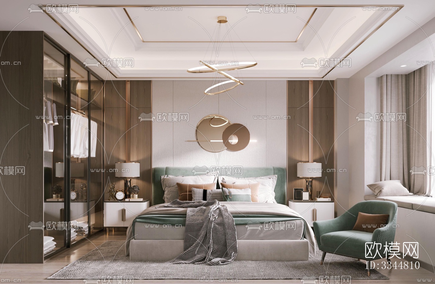 现代卧室效果图下载（渲染图1）