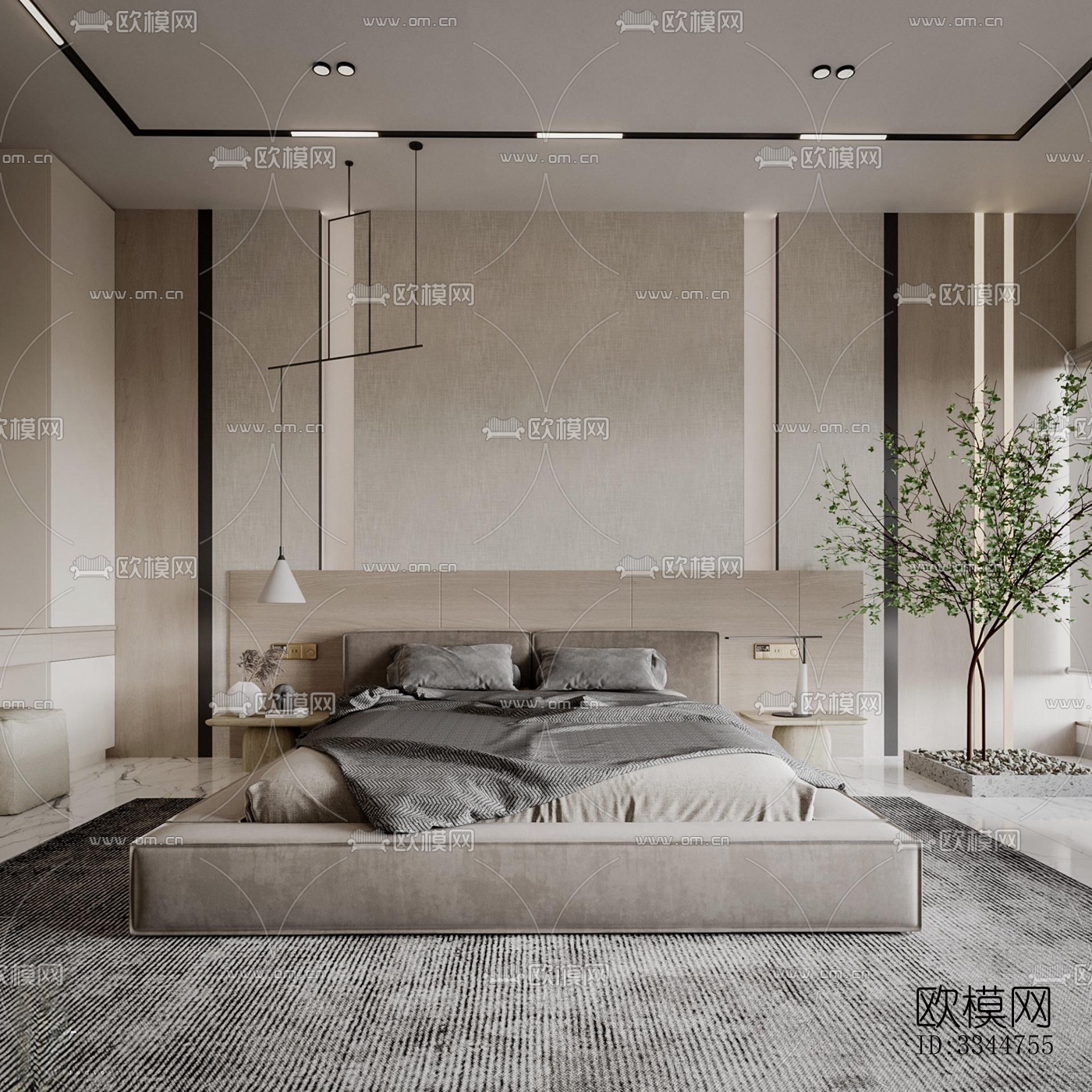 现代卧室效果图下载（渲染图1）