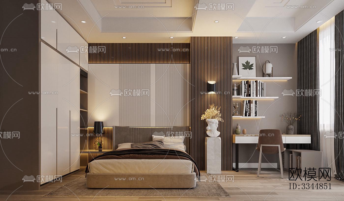 现代卧室效果图下载（渲染图1）