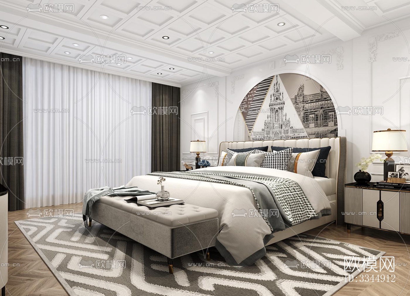 现代卧室效果图下载（渲染图12）