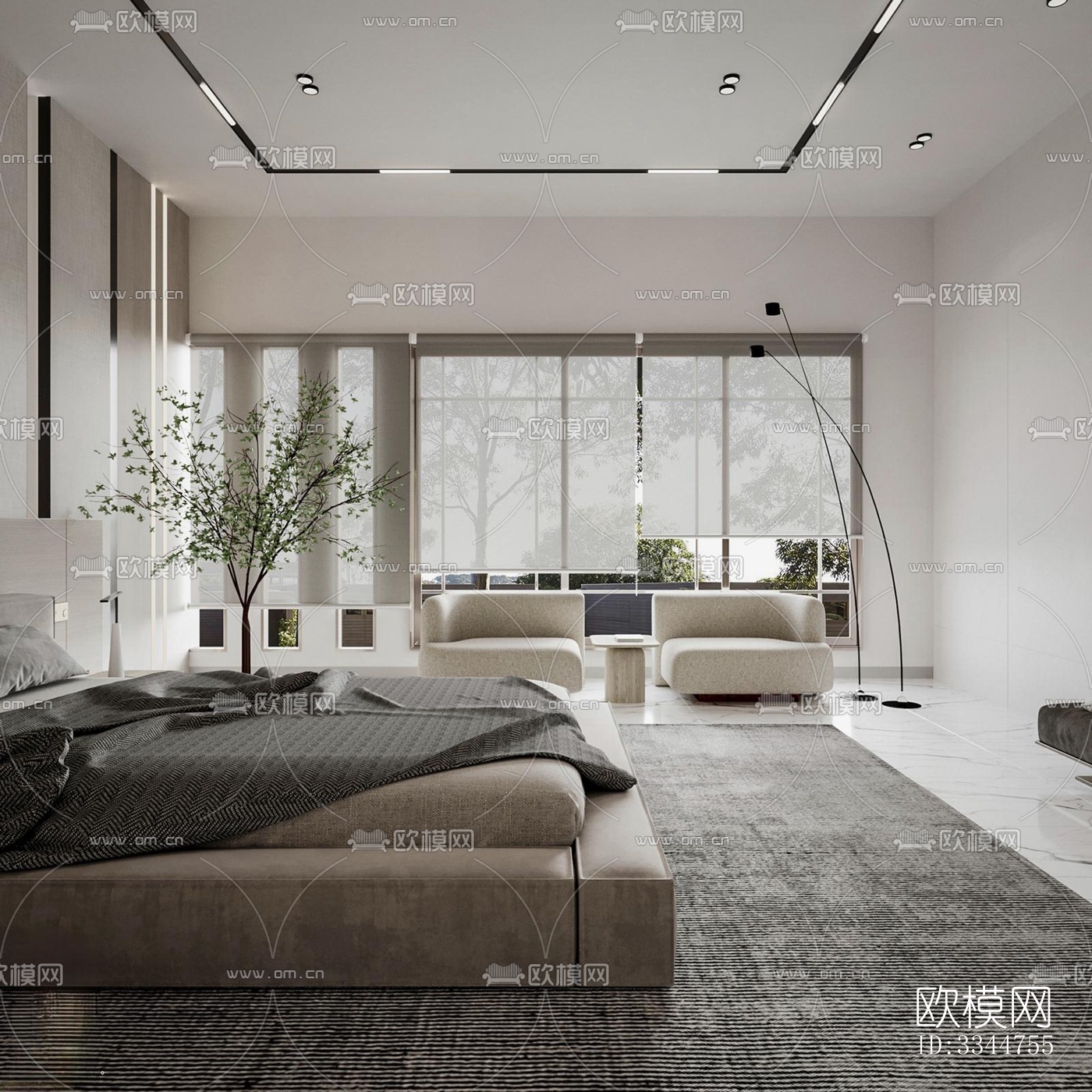 现代卧室效果图下载（渲染图2）