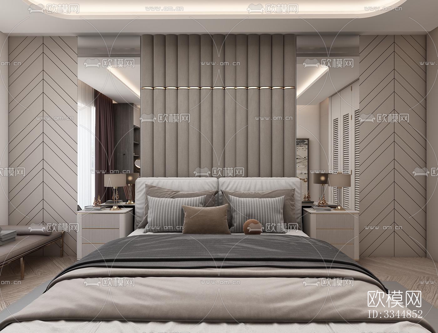 现代卧室效果图下载（渲染图3）