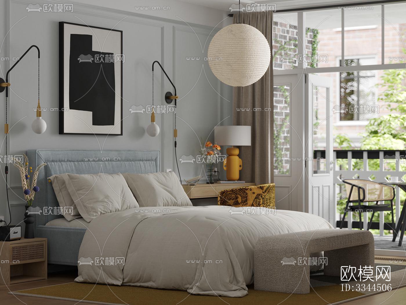 现代卧室效果图下载（渲染图2）