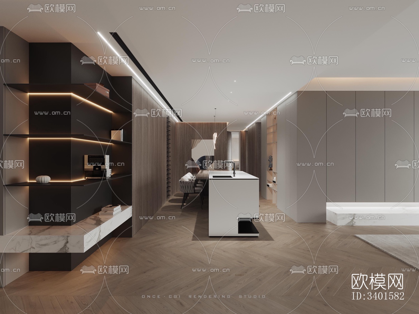 现代大平层效果图下载（渲染图13）