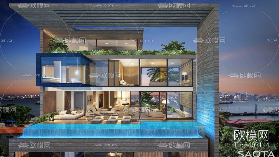 现代大平层效果图下载(渲染图1)