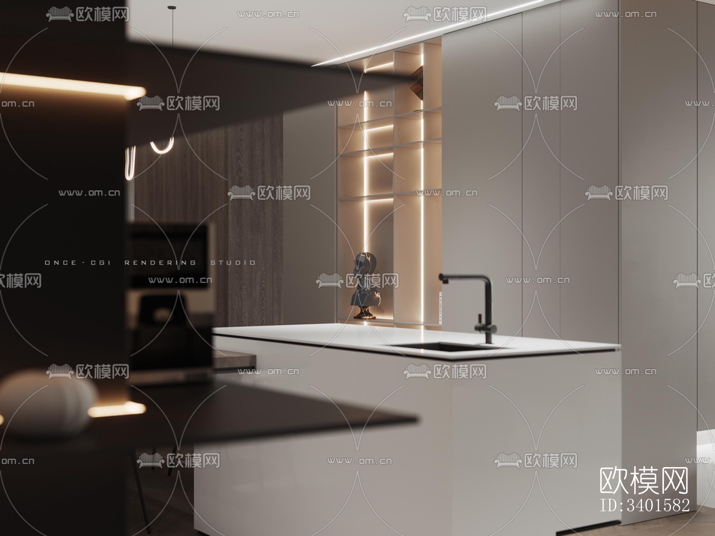 现代大平层效果图下载（渲染图12）