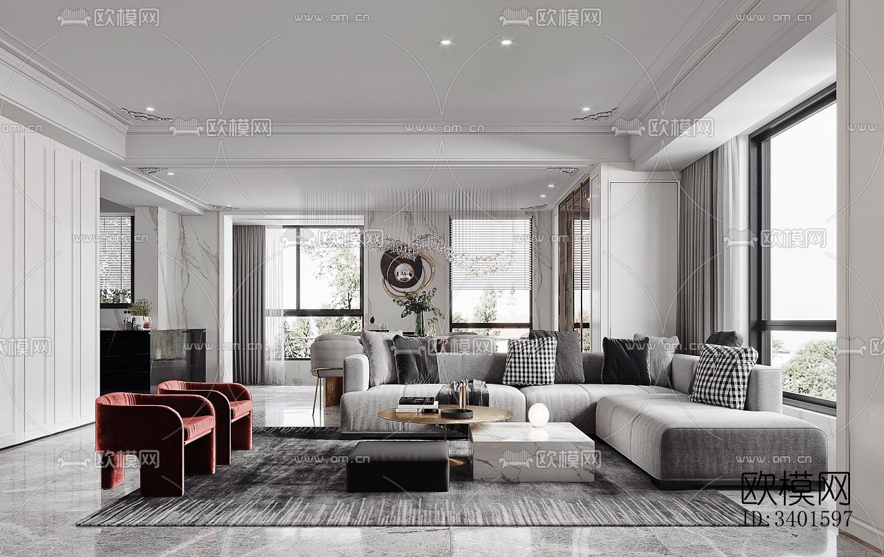 现代大平层效果图下载（渲染图4）