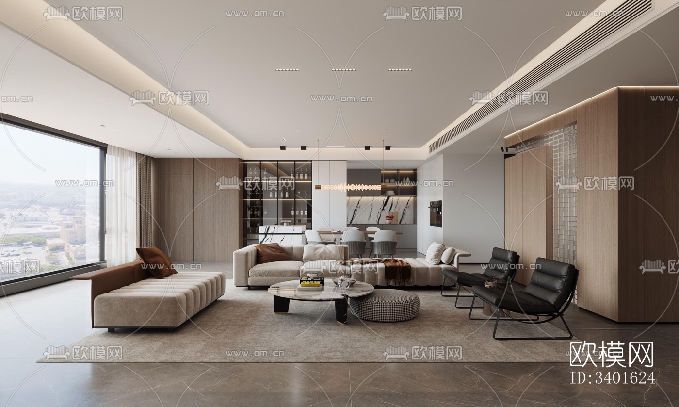 现代大平层效果图下载（渲染图3）